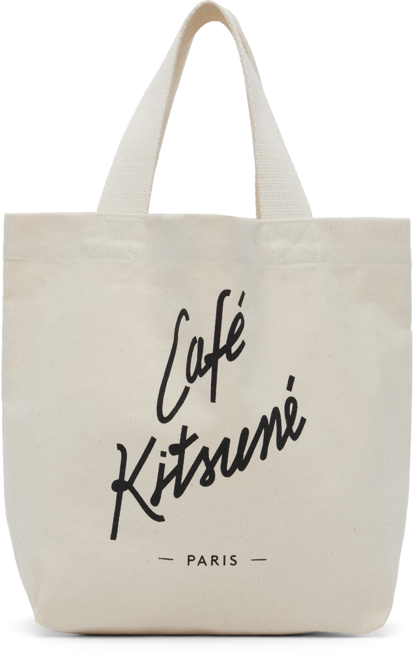 Maison Kitsuné Beige Mini 'café Kitsuné' Tote In Lt Latte