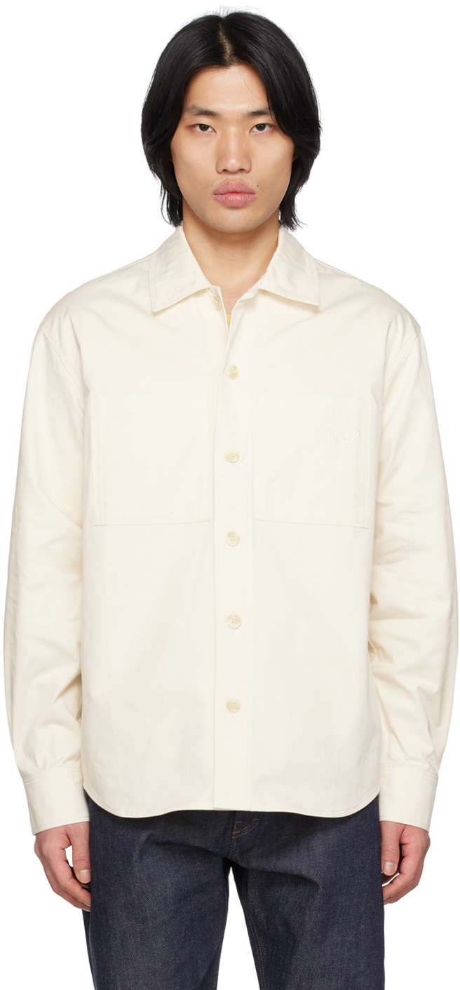 Maison Kitsuné Off-white Embroidered Shirt In P704 Milky White
