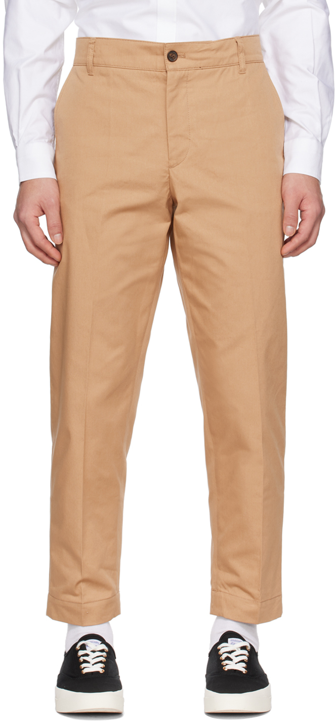 Shop Maison Kitsuné Tan Tapered Trousers In P220 Beige