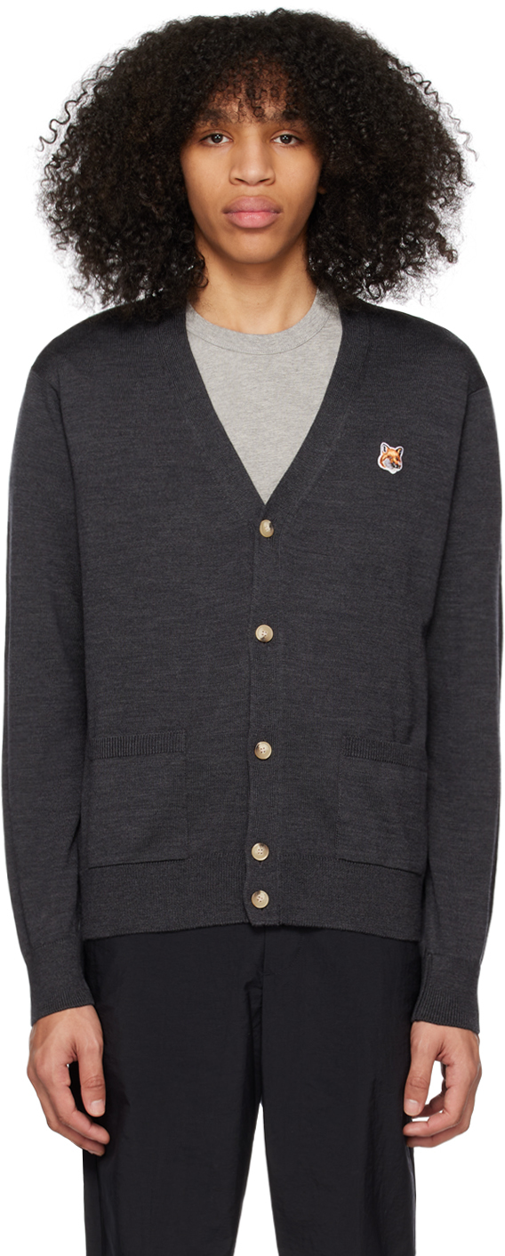 Maison Kitsuné Gray Fox Head Cardigan In Grey