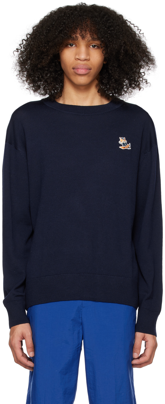 Shop Maison Kitsuné Navy Dressed Fox Sweater In P480 Navy