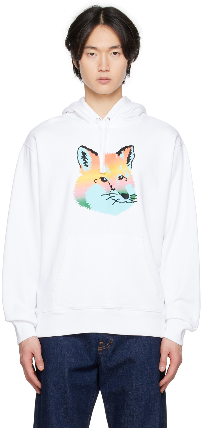 Maison Kitsuné Vibrant Fox Head Hoodie In White