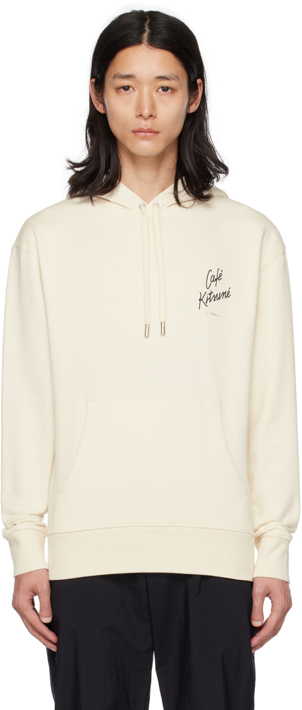 Shop Maison Kitsuné Beige 'café Kitsuné' Hoodie In Lt Latte