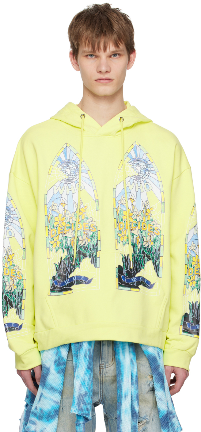 Who Decides War by MRDR BRVDO: Yellow Fragmented Hoodie | SSENSE Canada