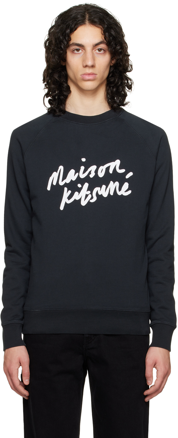Shop Maison Kitsuné Black Handwriting Clean Sweatshirt In P195 Anthracite