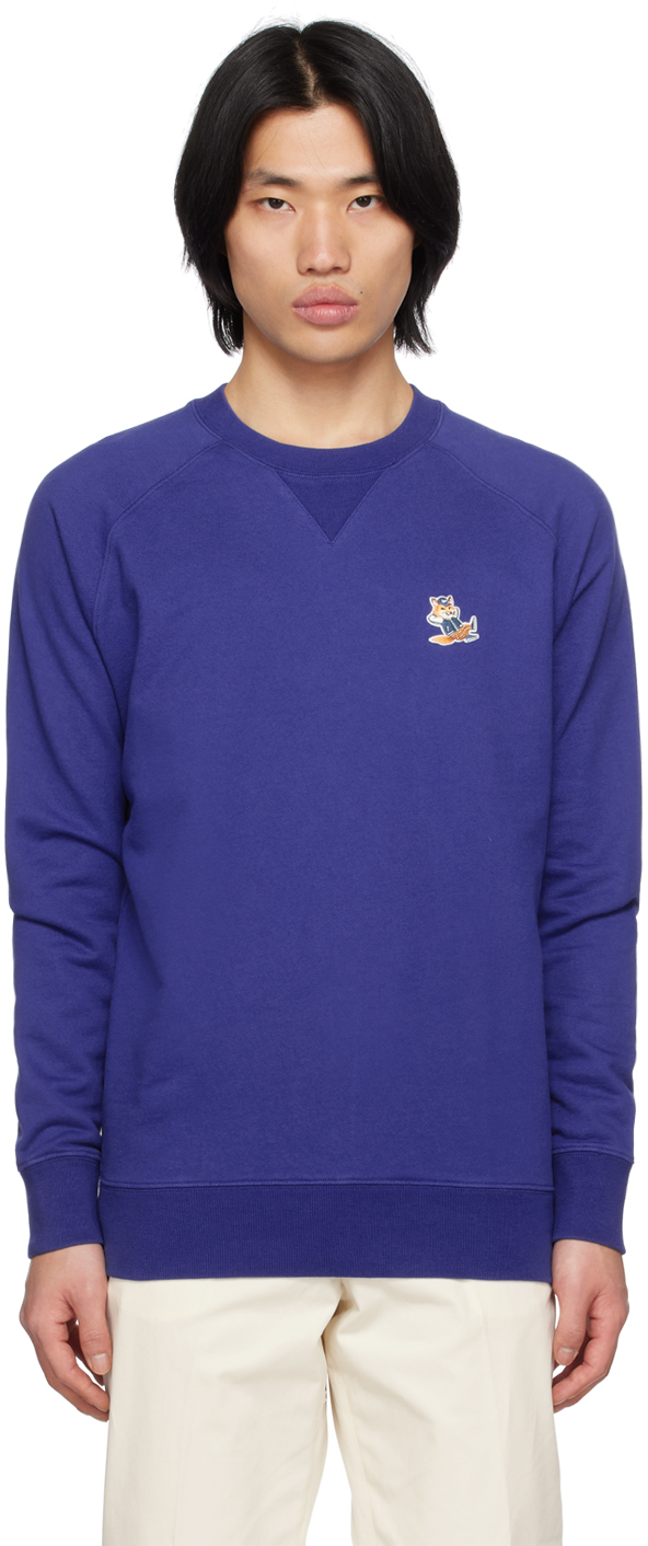Shop Maison Kitsuné Blue Chillax Fox Sweatshirt In P485 Deep Blue