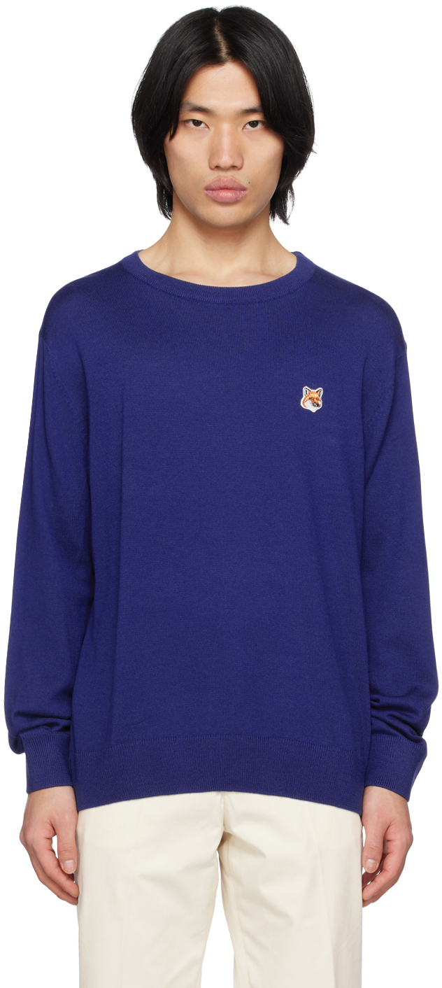 Shop Maison Kitsuné Blue Fox Head Sweater In P485 Deep Blue
