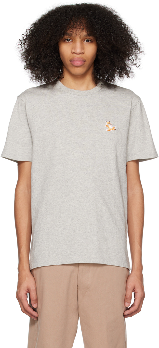 Shop Maison Kitsuné Gray Chillax Fox T-shirt In H150 Grey Melange
