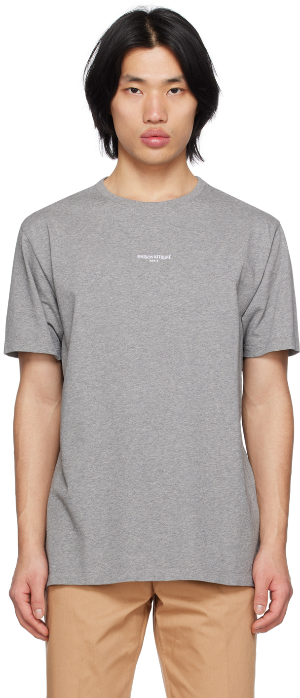 Maison Kitsuné Gray Embroidered T-shirt In H150 Grey Melange