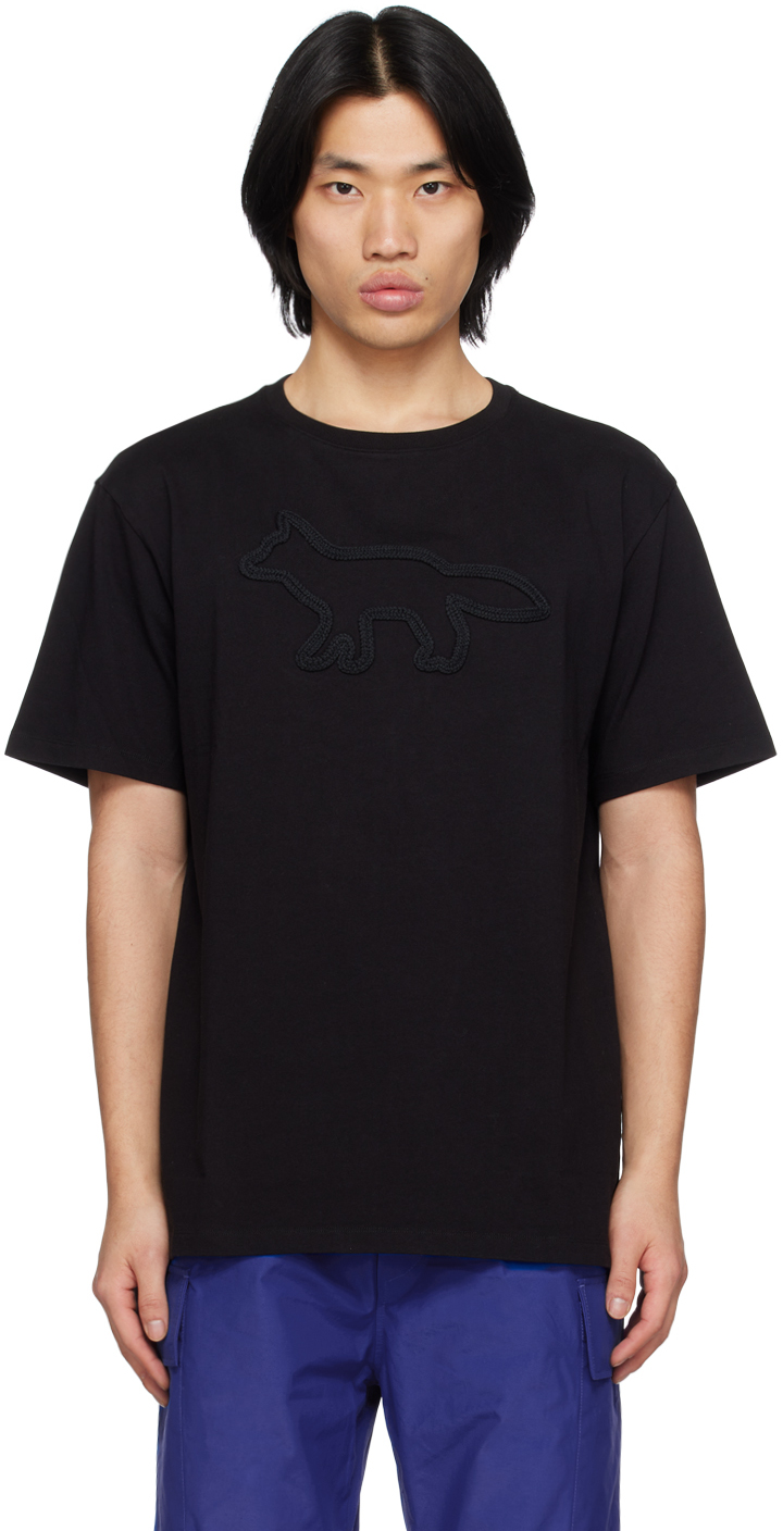 Black Contour Fox T-Shirt by Maison Kitsuné on Sale
