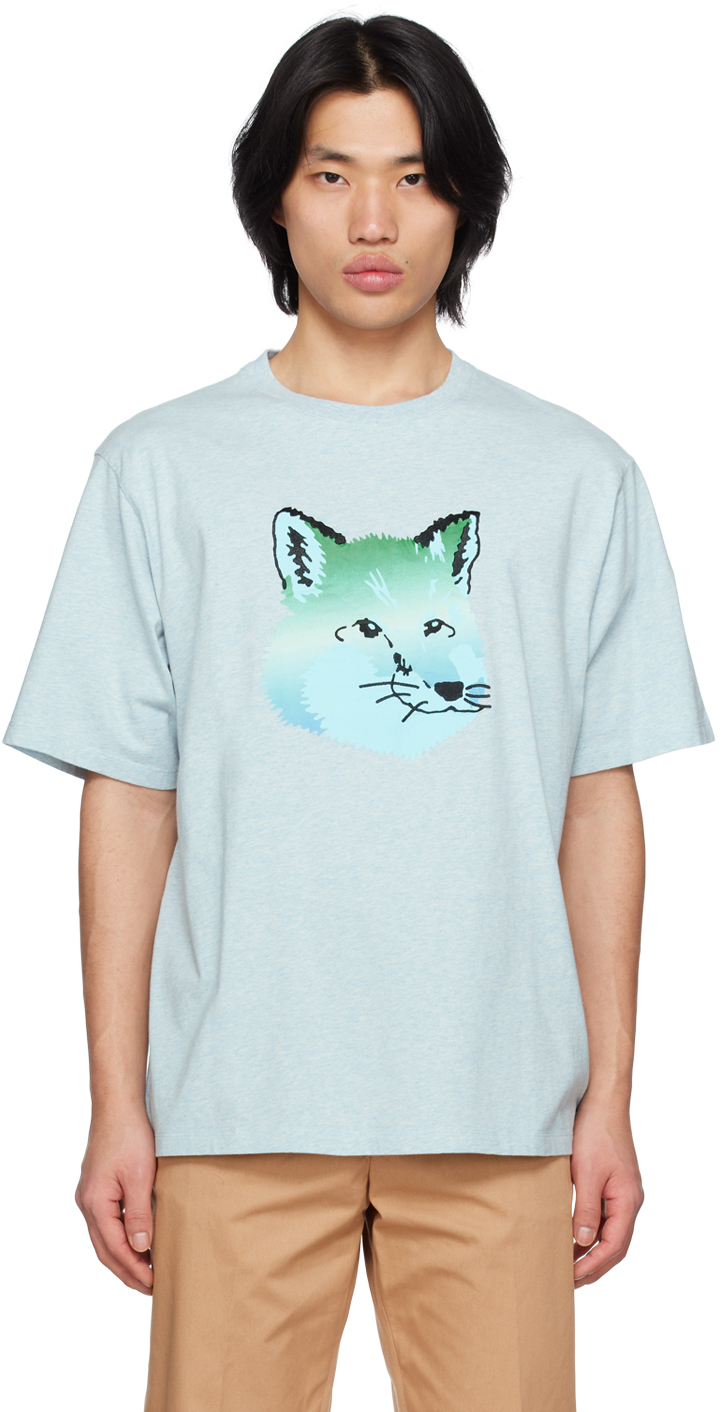 Blue Vibrant Fox T-Shirt by Maison Kitsuné on Sale