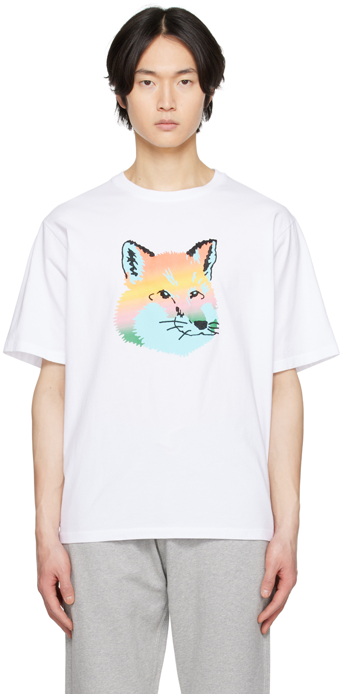 Shop Maison Kitsuné White Vibrant Fox Head T-shirt In P100 White