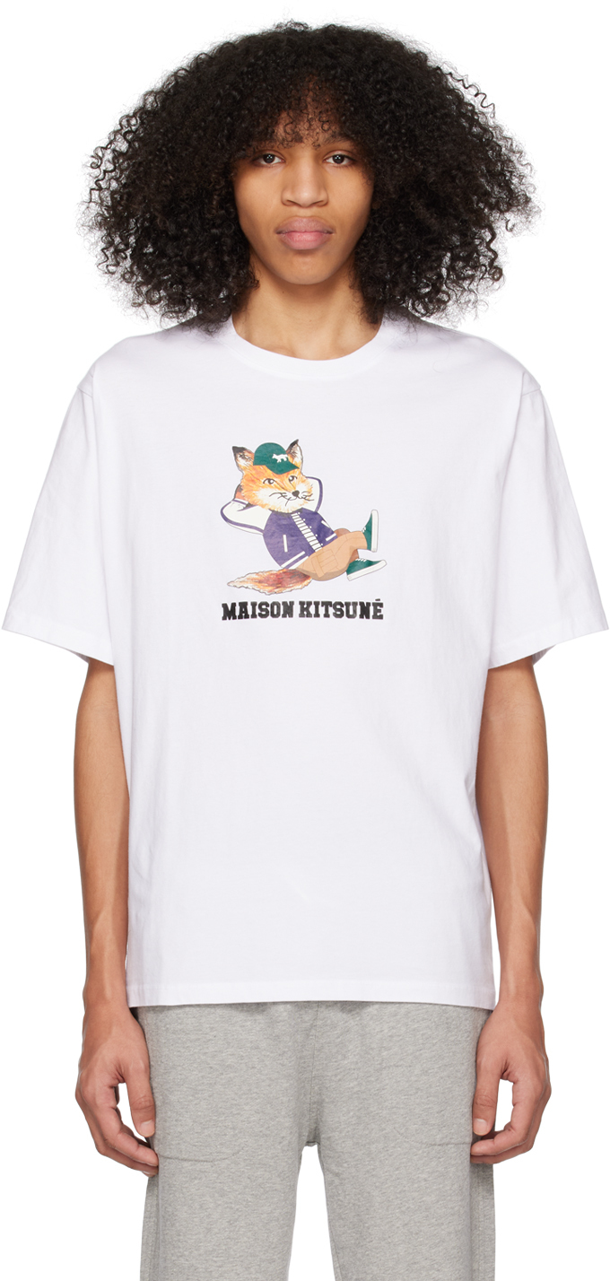 White Dressed Fox Easy T-Shirt by Maison Kitsuné on Sale