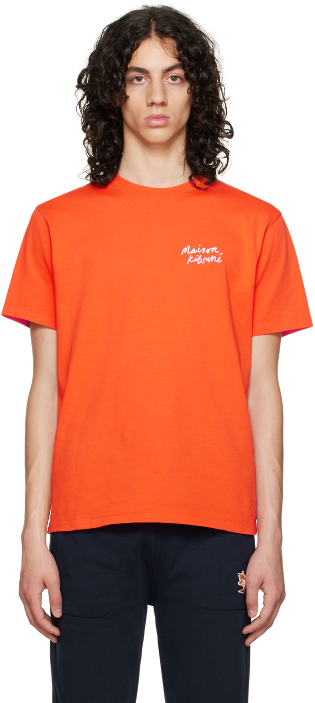Maison Kitsuné Mini Handwriting T-shirt In Orange