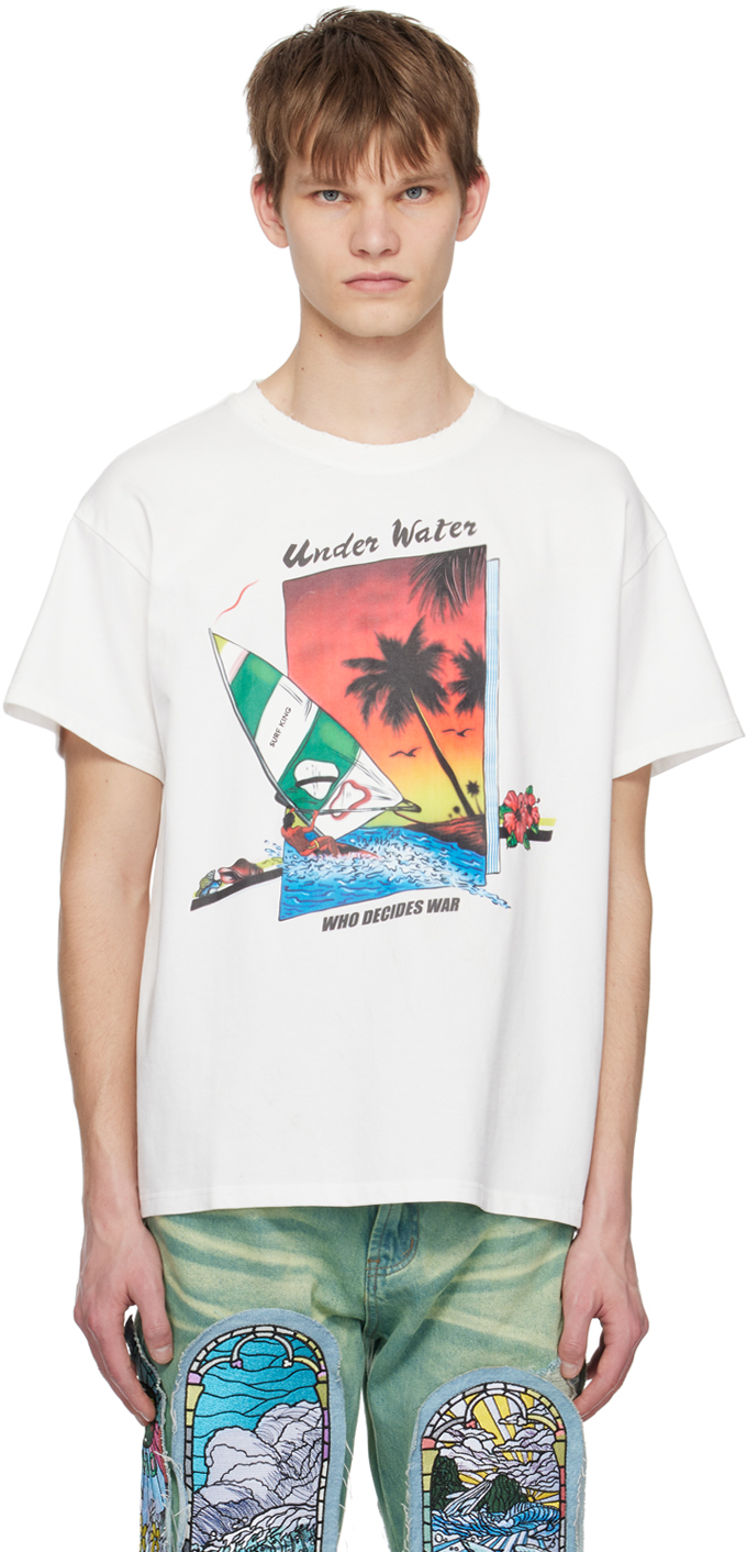 Who Decides War by MRDR BRVDO: White St Lucy T-Shirt | SSENSE