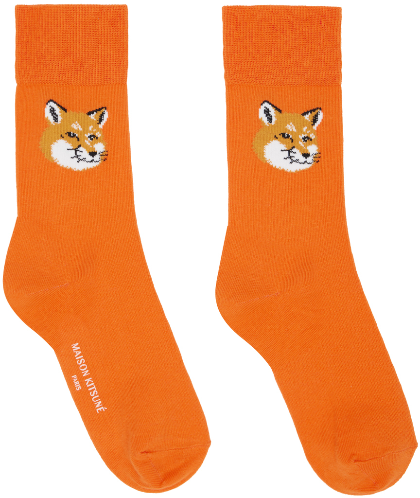 Maison Kitsuné Orange Fox Head Socks SSENSE Canada