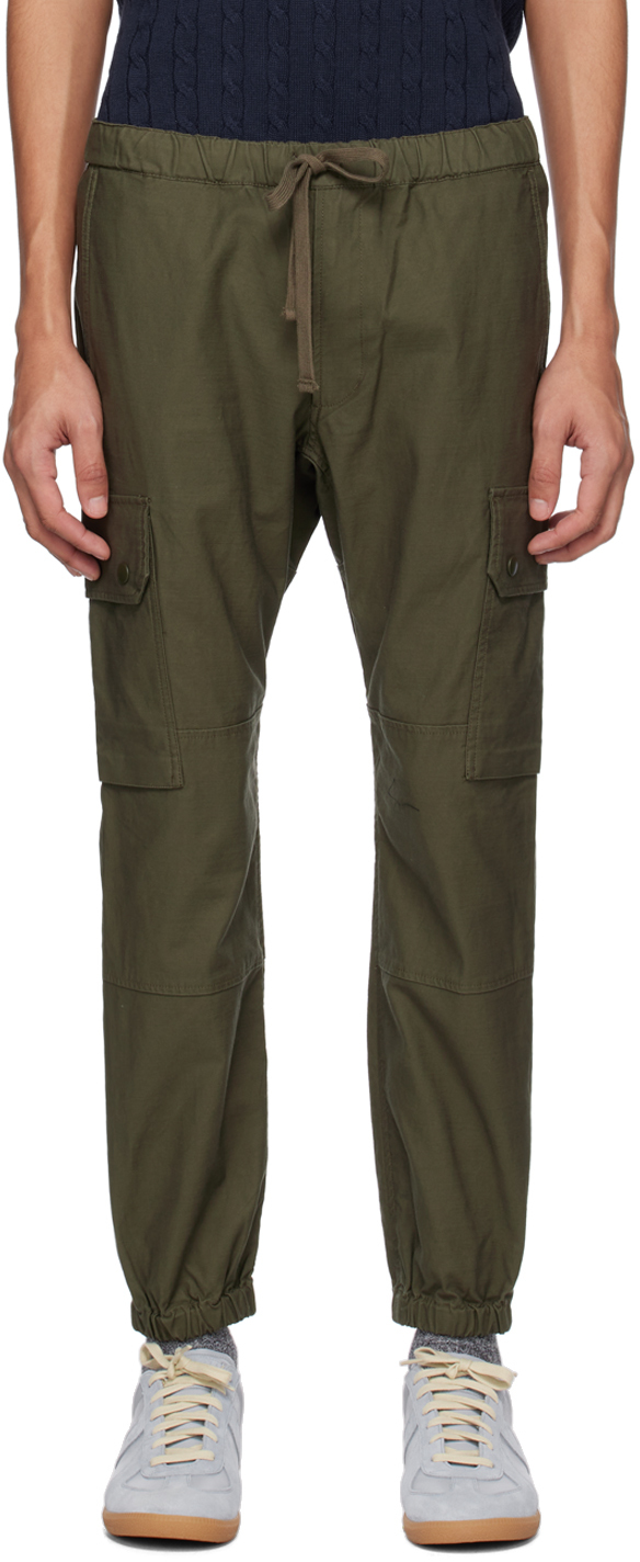Beams Green Drawstring Cargo Trousers In Olive67