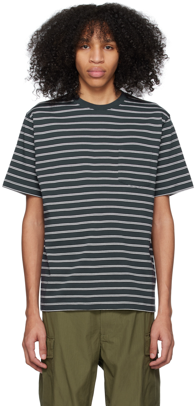 BEAMS PLUS Gray Striped T-Shirt