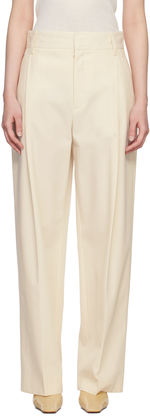 Pull On Pleat Front Trousers in Offwhite