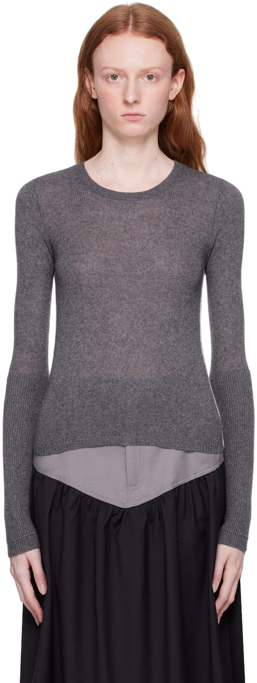 Maria Mcmanus Gray Feather Weight Sweater In Charcoal W/ Crema Li