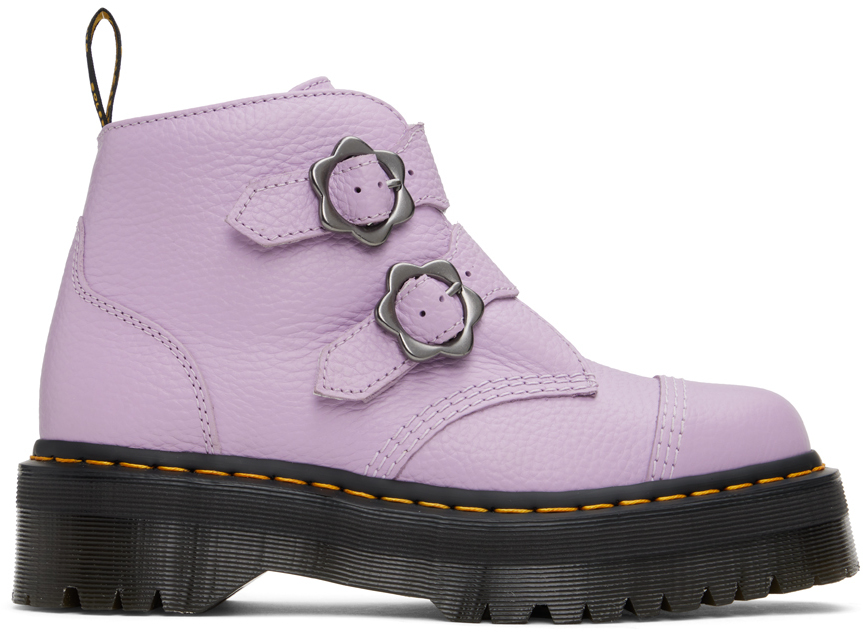 Dr. Martens Women's Devon Flower Buckle Leather Platform Boots In Lilac
