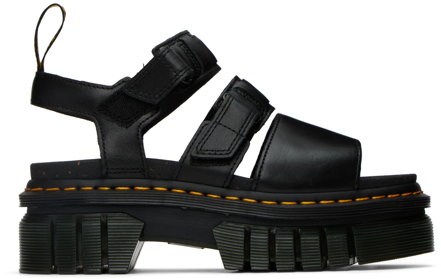 Black Ricki 3-Strap Flat Sandals