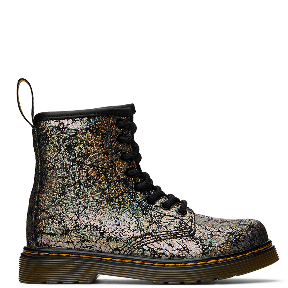 Dr. Martens Toddler's 1460 Crinkle Metallic Lace Up Boots In Black