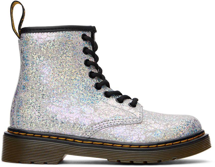 Dr. Martens Baby Silver 1460 Crinkle Boots In Silver Disco Crinkle