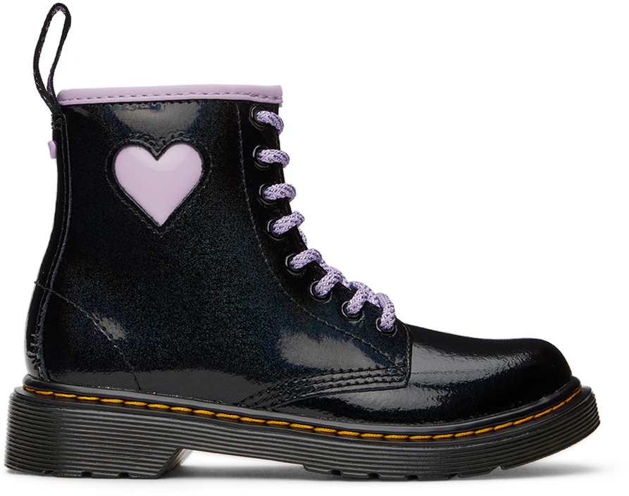 Dr. Martens Toddler's 1460 Shimmer Heart Lace Up Boots In Black,lilac