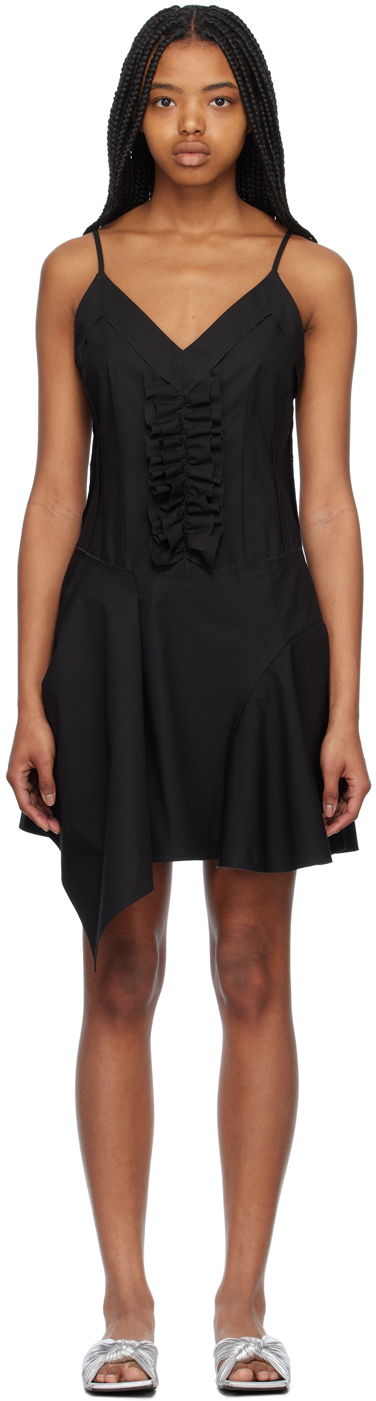 Commission Ruffled Paneled Cotton-poplin Mini Dress In Black
