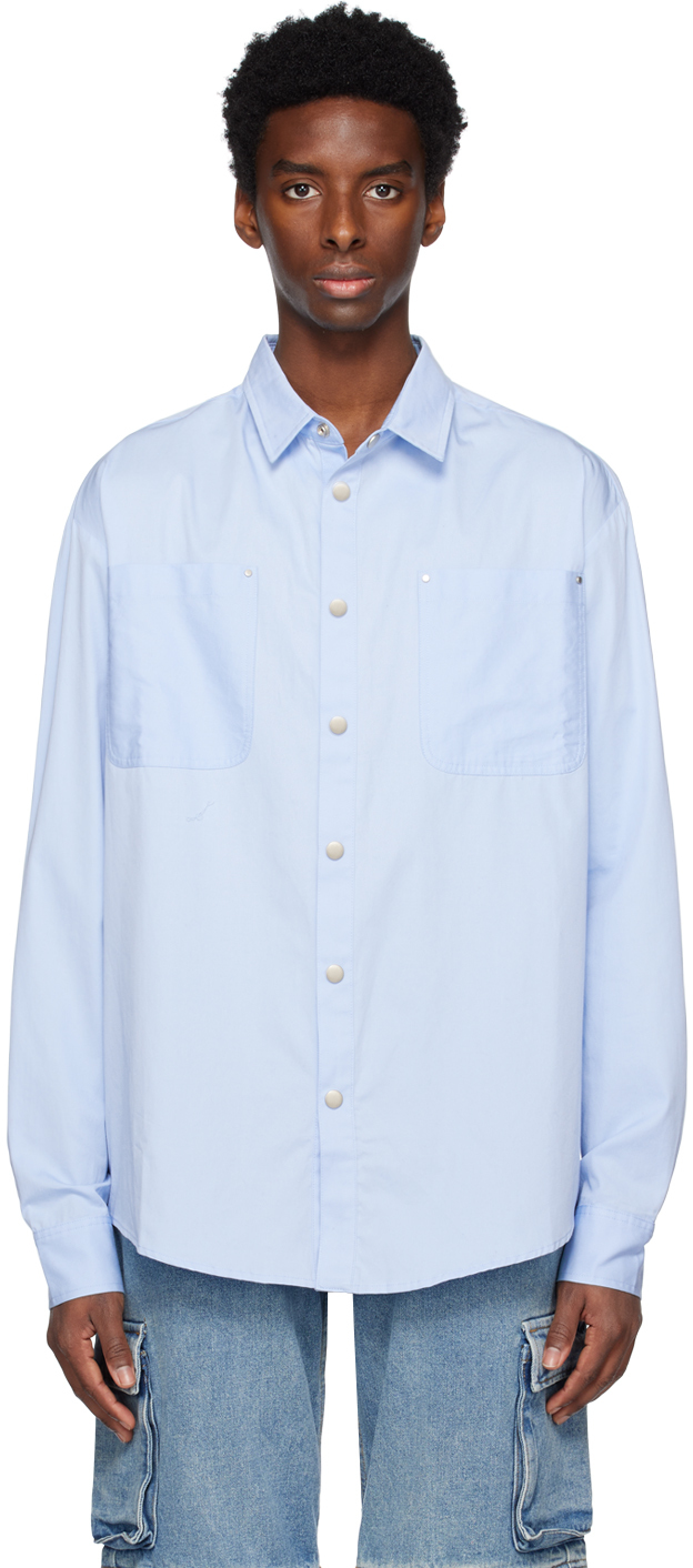 Wynn Hamlyn Blue Rivet Shirt In Powder Blue