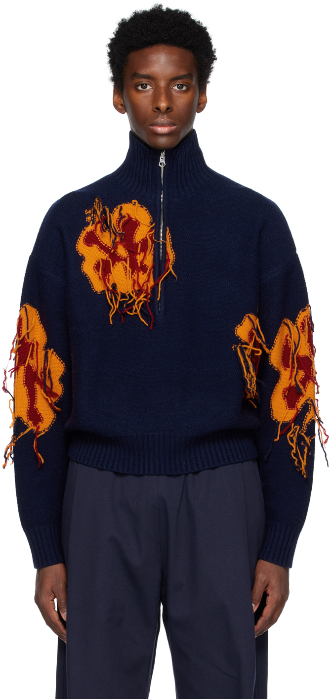 WYNN HAMLYN: Orange & Navy Reverse Intarsia Sweater | SSENSE