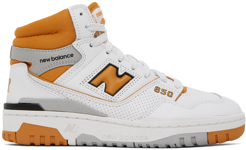 Shop New Balance White & Orange 650 Sneakers In White/canyon