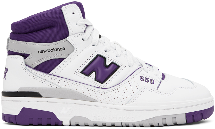 Shop New Balance White & Purple 650 Sneakers In White/interstellar