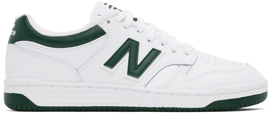 NEW BALANCE WHITE & GREEN 480 SNEAKERS