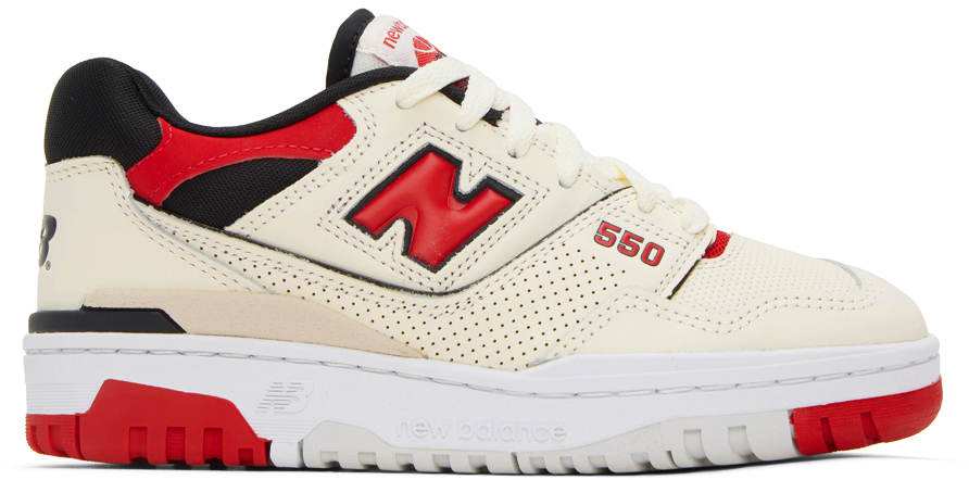 NEW BALANCE BEIGE & RED 550 SNEAKERS