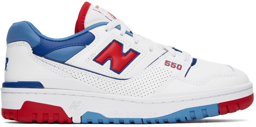 Shop New Balance White & Blue 550 Sneakers In White/true Red