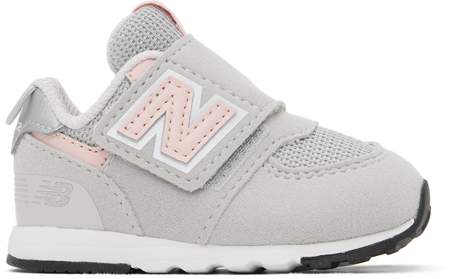 New Balance Baby Gray 574 New-b Hook & Loop Sneakers In Rain Cloud/pink Haze