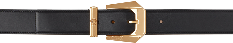 Versace Medusa Heritage Leather Belt In Black Gold