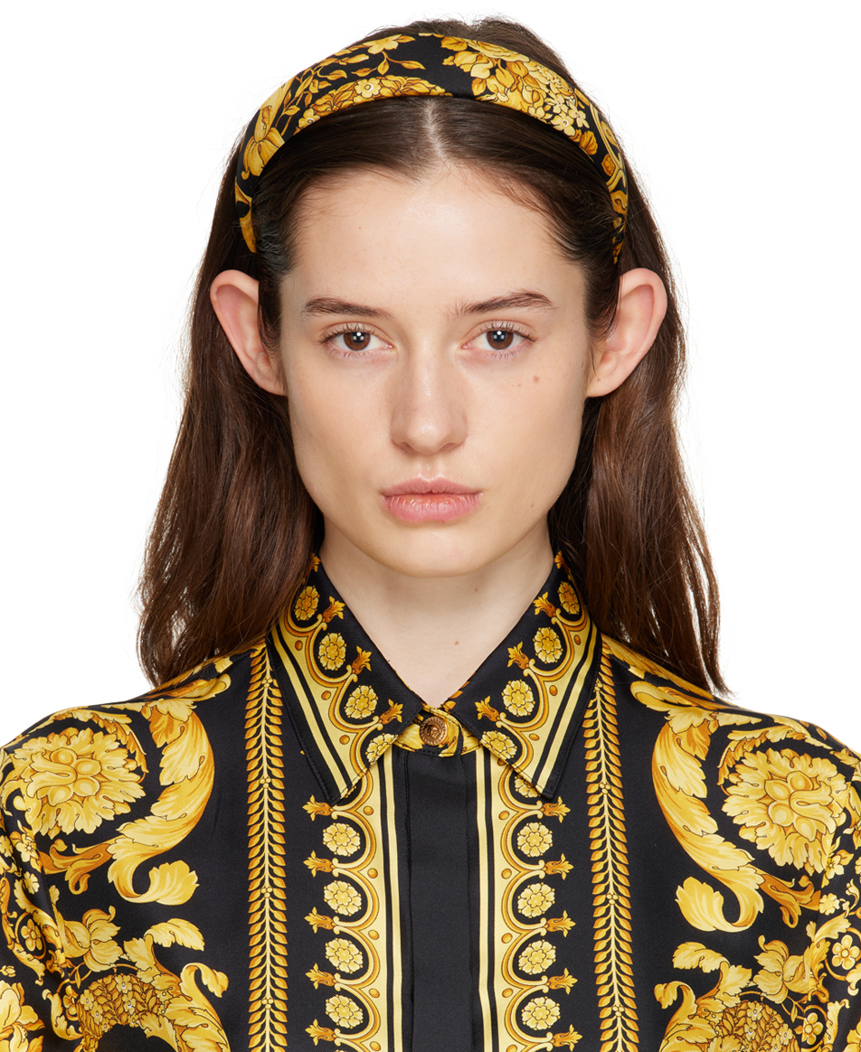 Versace: Black & Yellow Barocco Headband | SSENSE Canada
