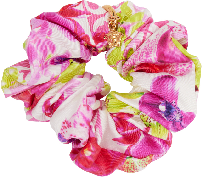 Versace Multicolor Medusa Scrunchie In 5w020 White+pink