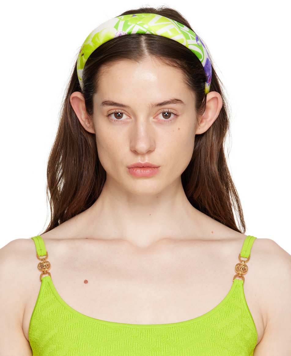 Shop Versace White & Green Padded Headband In 5w270 White+green