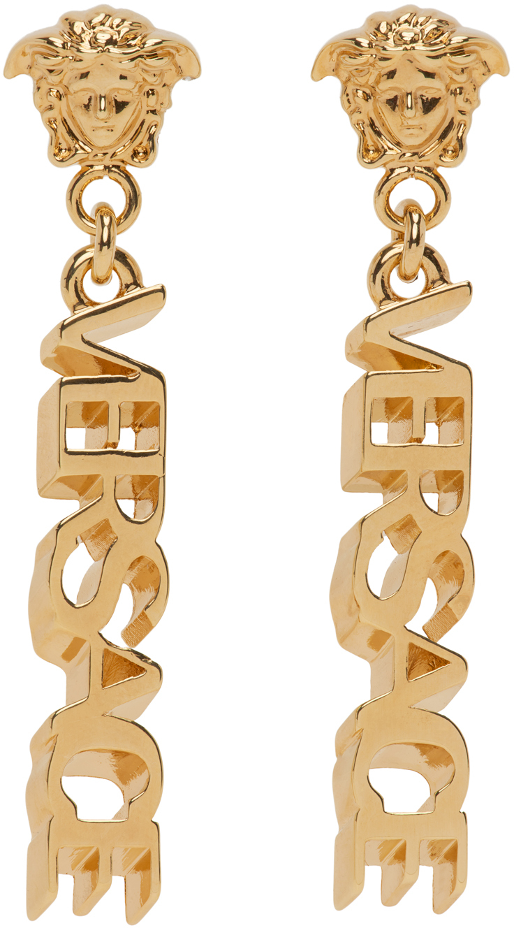 Relatie Mauve Monetair Versace: Gold Medusa Logo Drop Earrings | SSENSE