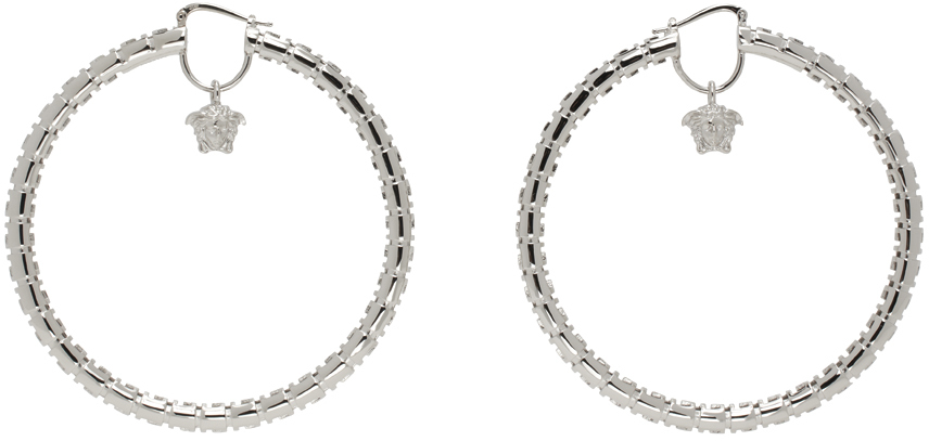 Versace Greca Hoop Earrings, Female, Silver, One Size