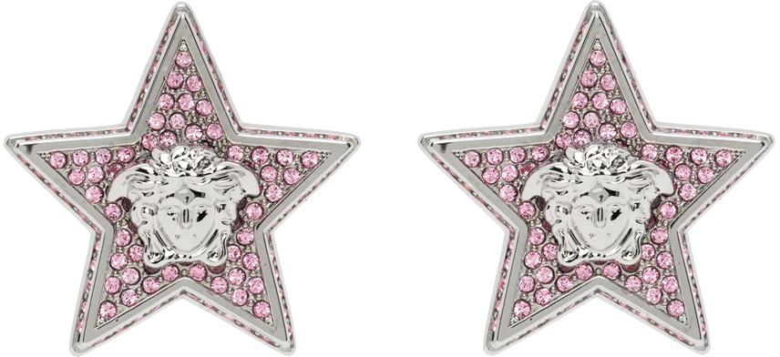 Shop Versace Silver & Pink Star Earrings In 4jgl0 Palladium Rose