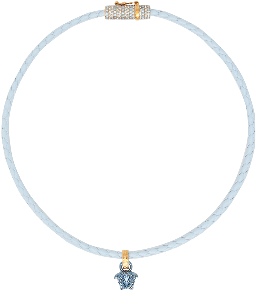 Versace Medusa-pendant Woven Necklace In Blue