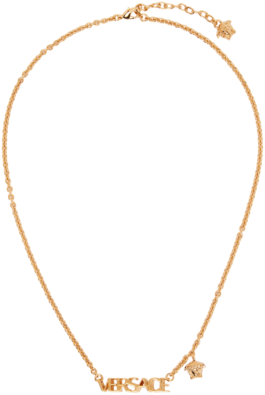 Versace Gold Tone Logo Pendant Necklace In 3j000  Gold