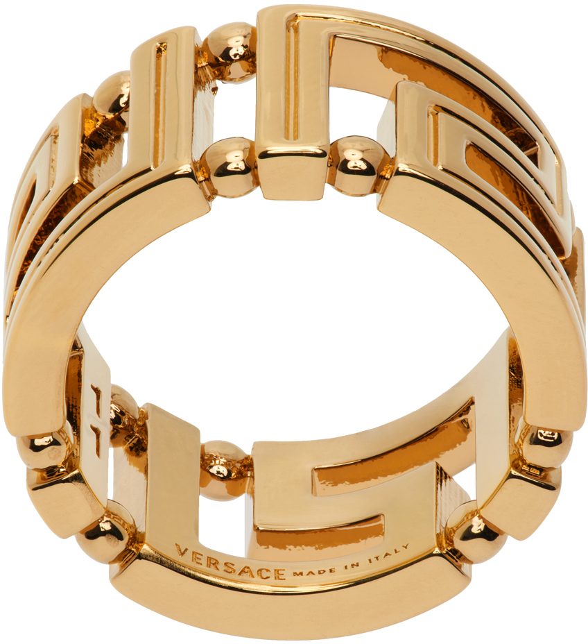 Shop Versace Gold Greca Ring In 3j000  Gold