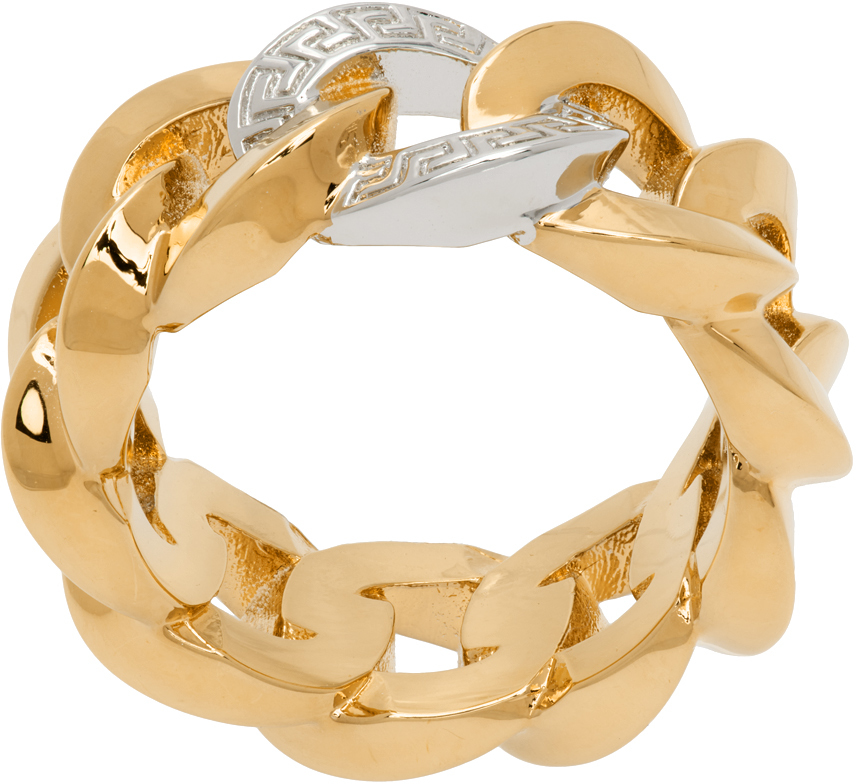 Versace Gold Curb Chain Ring In  Gold