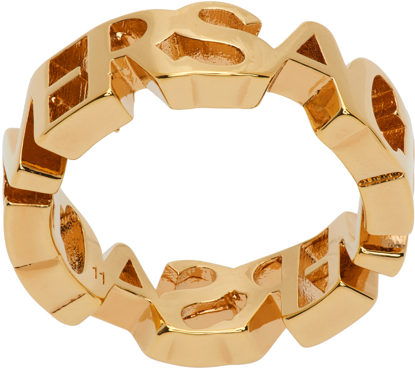 Shop Versace Gold Logo Ring In 3j000  Gold